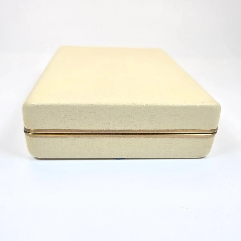 Vintage 6X4 Hard Jewelry Box Storage Travel Carry case Faux Leather Gold Tone